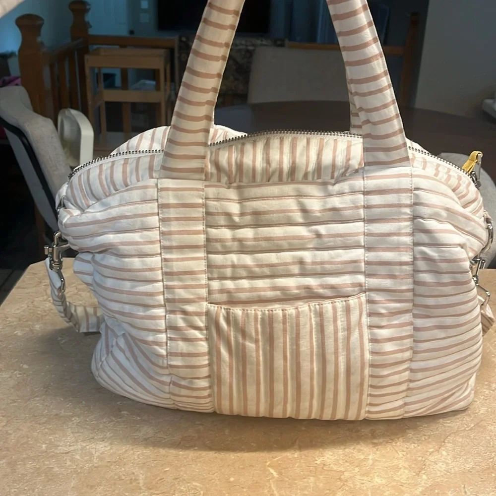 Pehr Blush Striped Diaper Bag